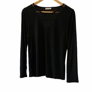 Black Long Sleeve Lightweight Lace Neckline Top M